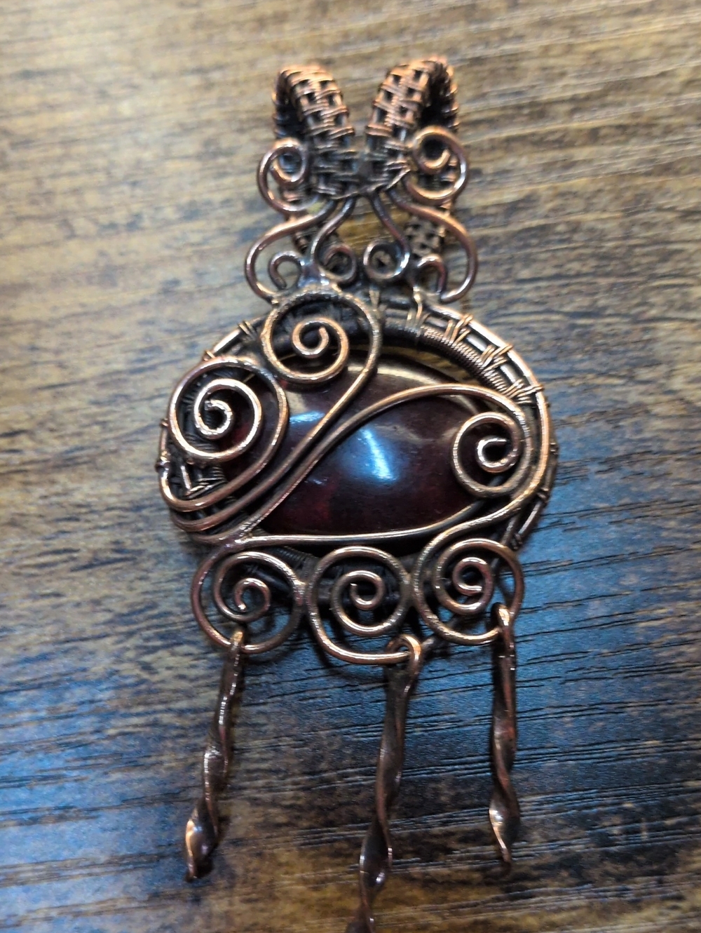 Handcrafted Copper Wire-Wrapped Red Labradorite Pendant Necklace